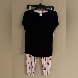 Soma Black and White Pajama Set with Red and Yellow Accents